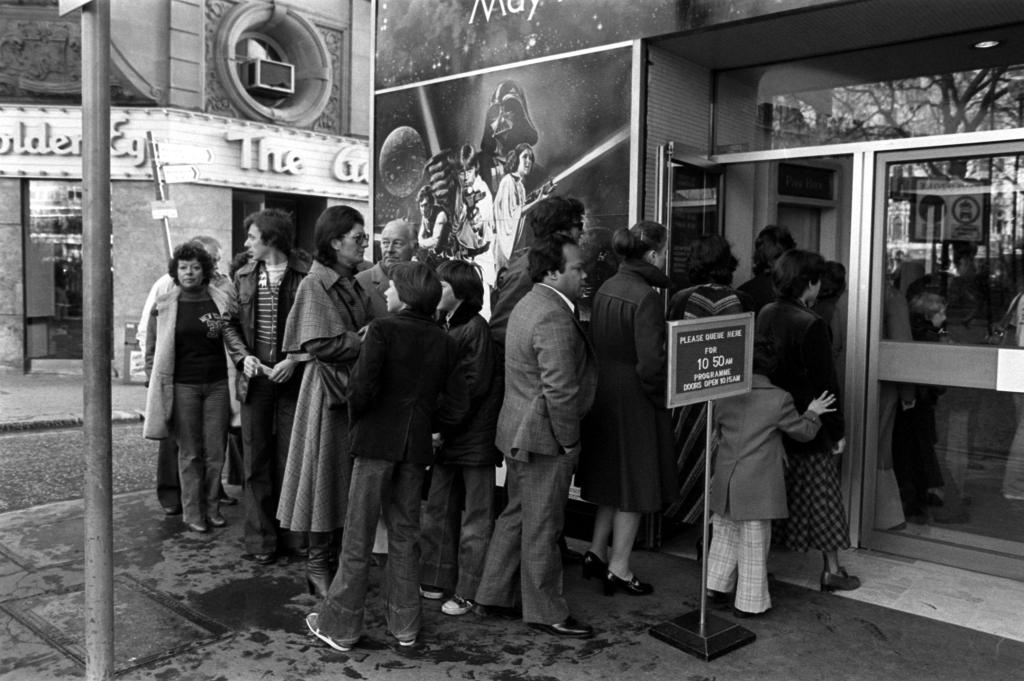 DECEMBER 27th:  Star Wars opens to british Audiences for the first time on 27/12/1977. The queue outside the Leicester Square Theatre for the London opening of the movie "Star Wars"